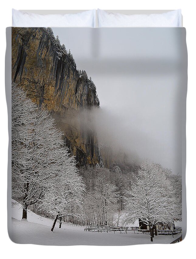 Lauterbrunnen Duvet Cover featuring the photograph Winter illustration by Felicia Tica