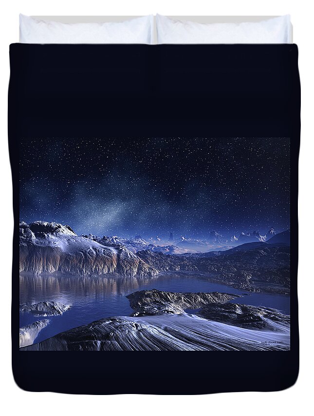 Lake Duvet Cover featuring the digital art Winter Lake Snowy Night by Judi Suni Hall