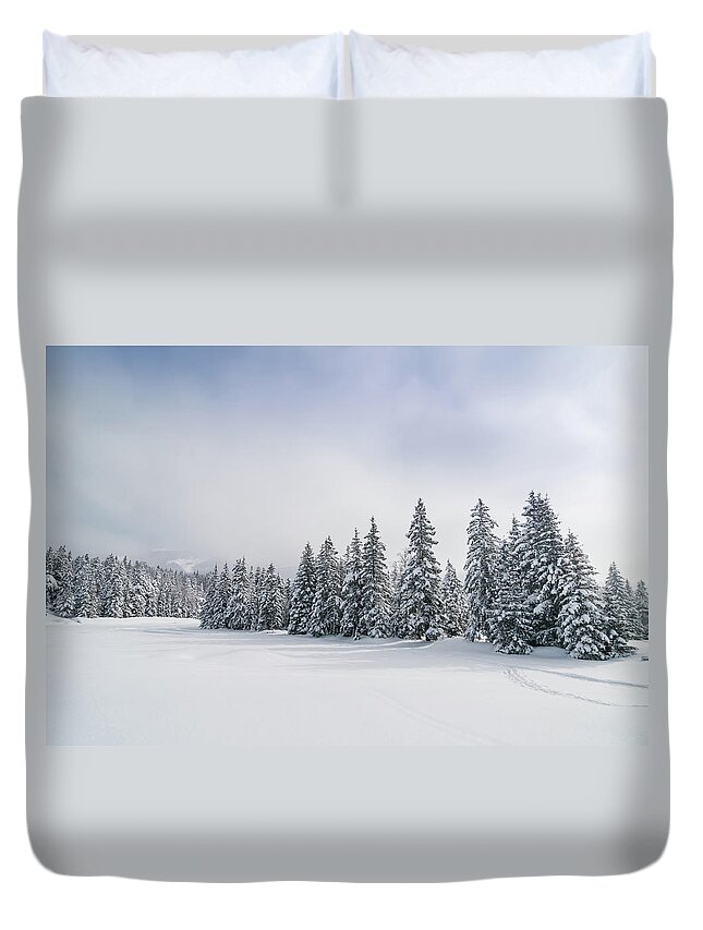 Scenics Duvet Cover featuring the photograph Winter Landscape With Snow And Trees by Mmac72
