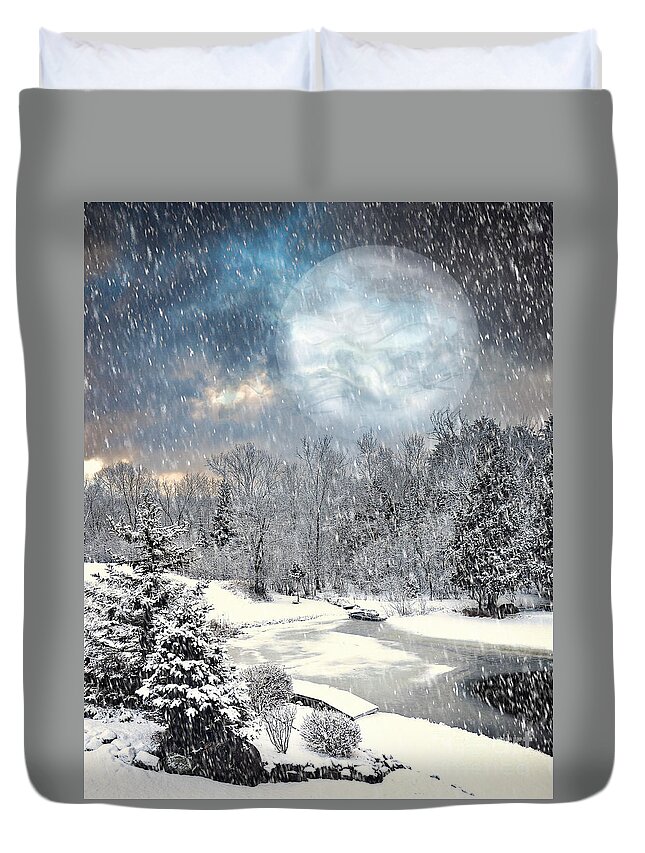 Winter Picture Duvet Cover featuring the photograph Winter Mystic Night by Gwen Gibson
