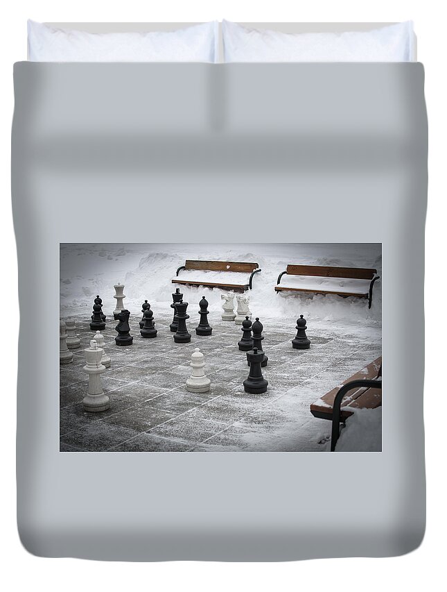 Chess Duvet Cover featuring the photograph Winter Outdoor Chess by Andreas Berthold