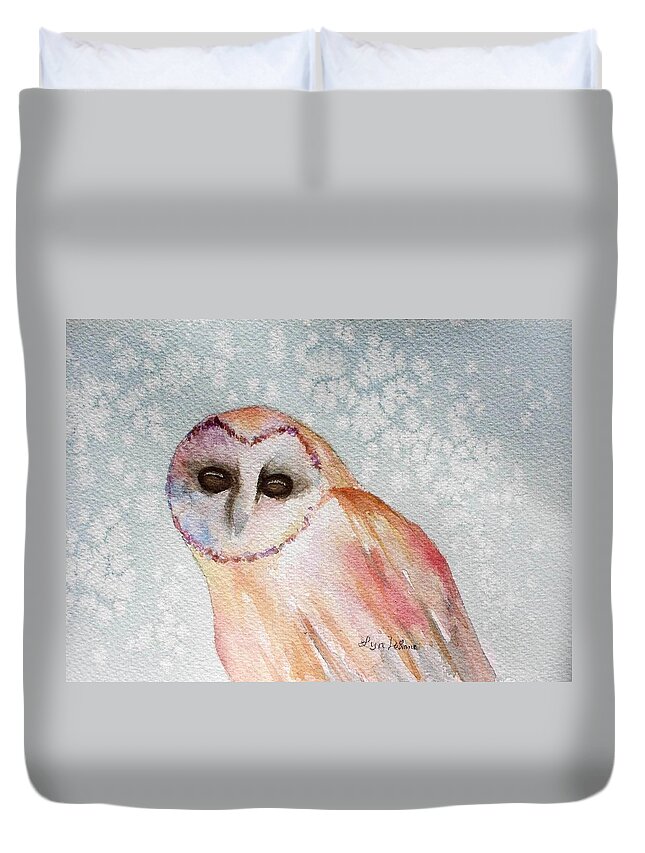 Owl Duvet Cover featuring the painting Winter Owl by Lyn DeLano