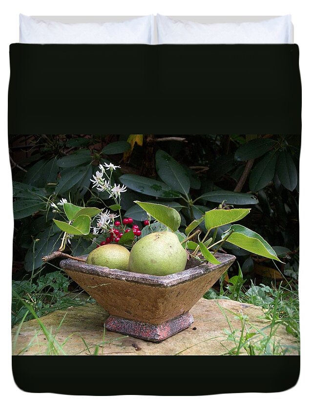 Pears Duvet Cover featuring the photograph Winter Pears by Dani McEvoy