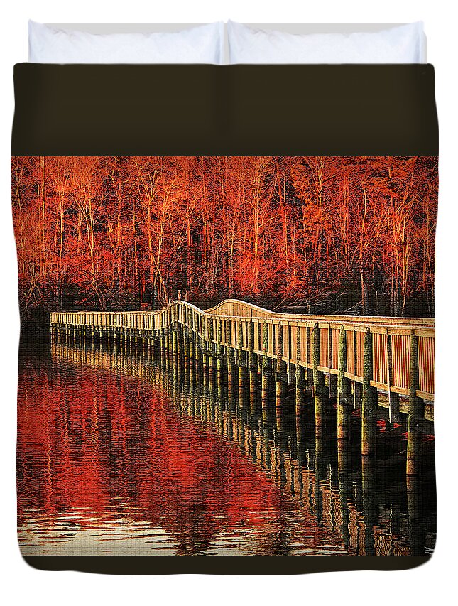 Bridge Duvet Cover featuring the photograph Winter Reds by Ola Allen