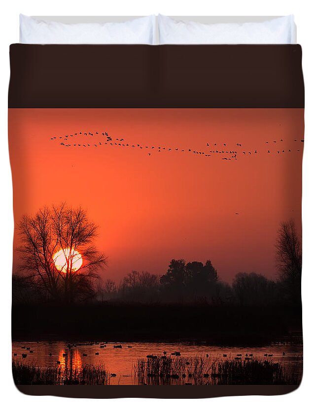 Wetlands Duvet Cover featuring the photograph Winter Sunrise by Kathleen Bishop