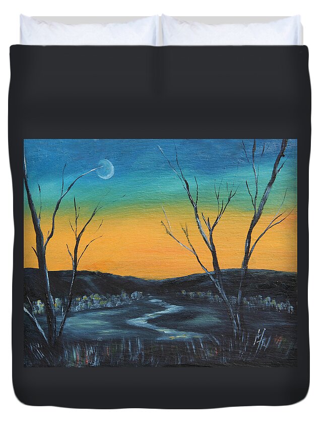 Winter Duvet Cover featuring the painting Winter Sunset by Meaghan Troup