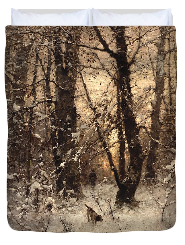 Winter Duvet Cover featuring the painting Winter Twilight by Ludwig Munthe