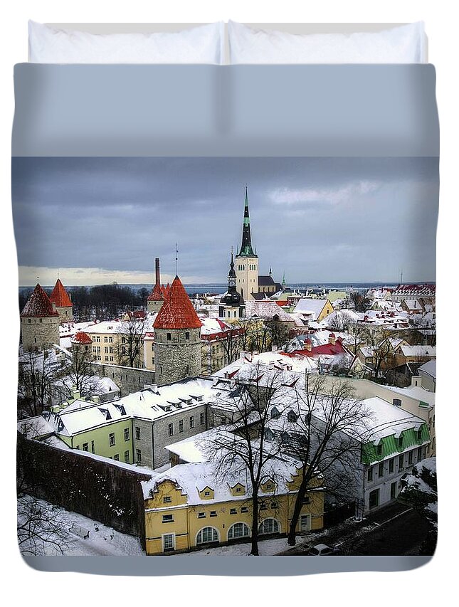 Snow Duvet Cover featuring the photograph Winter View Of Tallinn, Estonia by Mariusz Kluzniak