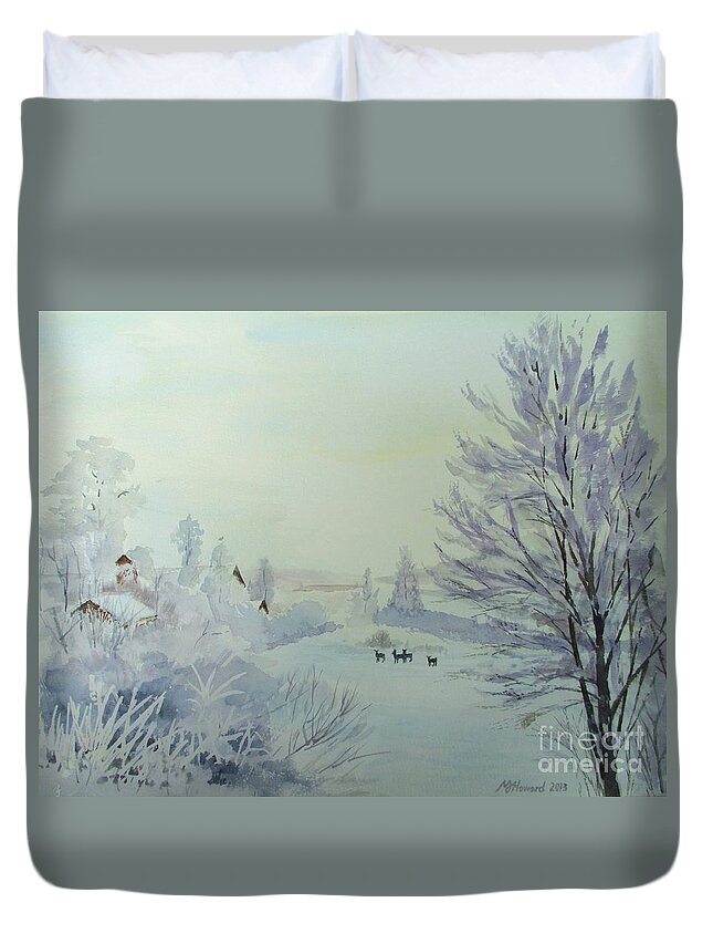 Winter Visitors Duvet Cover featuring the painting Winter Visitors by Martin Howard