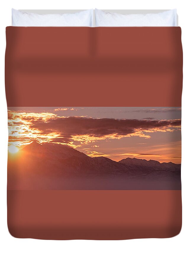 Wasatch Duvet Cover featuring the photograph Winter Wasatch Daybreak by Chad Dutson
