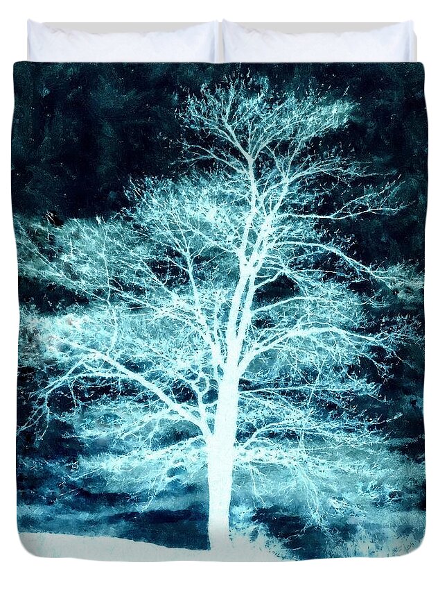 Winter Duvet Cover featuring the photograph Winter Whispers through the Night by Janine Riley