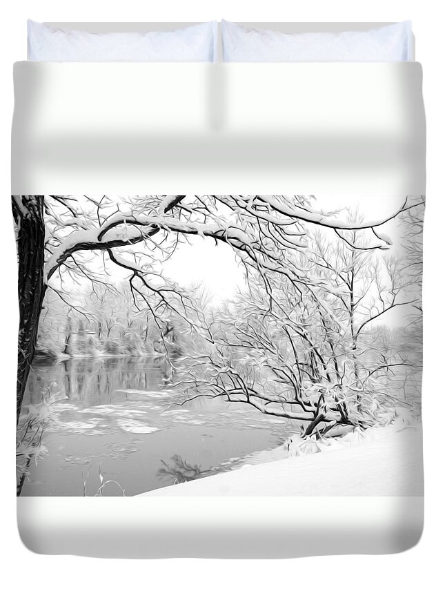 Snow Duvet Cover featuring the photograph Winter Wonderland in Black and White by Tracy Winter