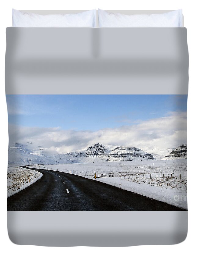 Snaefellsnes Duvet Cover featuring the photograph Winter's Way by Evelina Kremsdorf