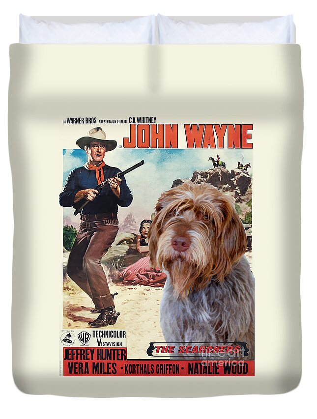 Korthals Griffon Duvet Cover featuring the painting Wirehaired Pointing Griffon - Korthals Griffon Art Canvas Print - The Searchers Movie Poster by Sandra Sij
