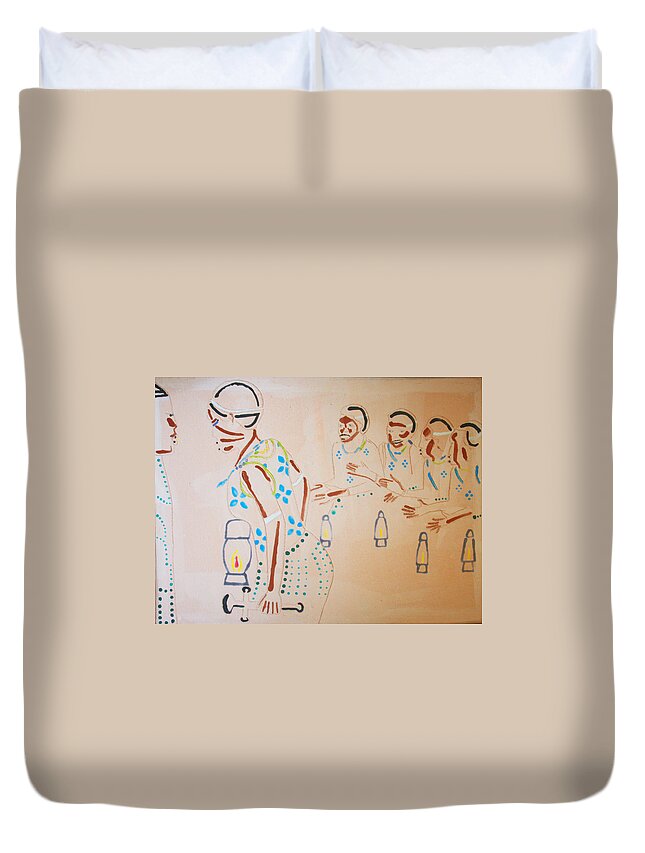 Jesus Duvet Cover featuring the painting Wise Virgins by Gloria Ssali