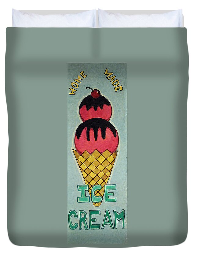 Ice Cream Signs Duvet Cover featuring the painting With a Cherry on Top by Patricia Arroyo