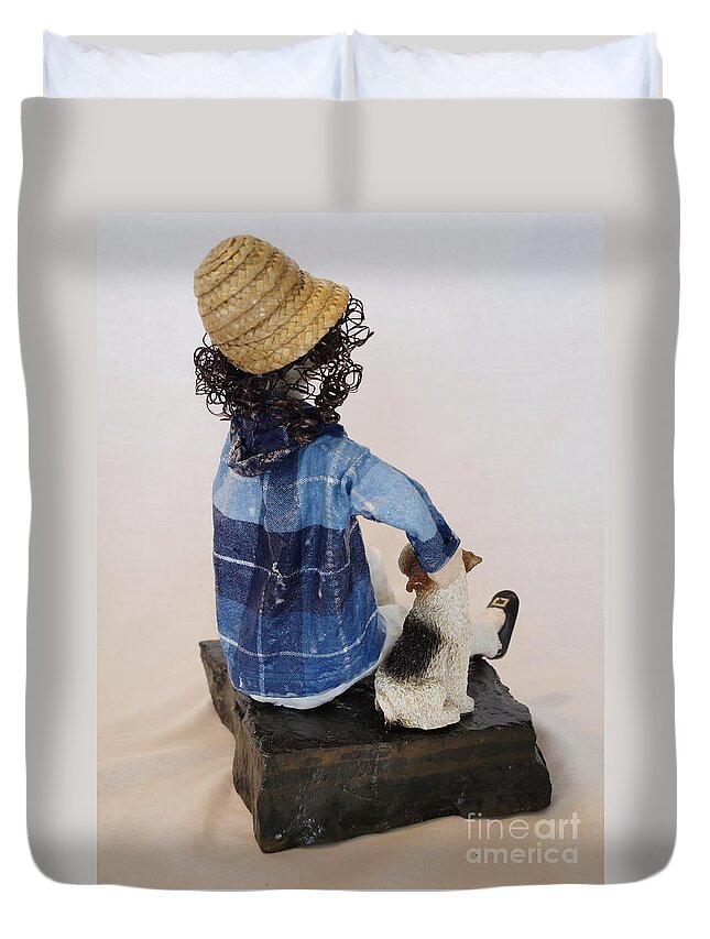 Sculpture Duvet Cover featuring the sculpture With My Dog - 2nd Photo by Vivian Martin