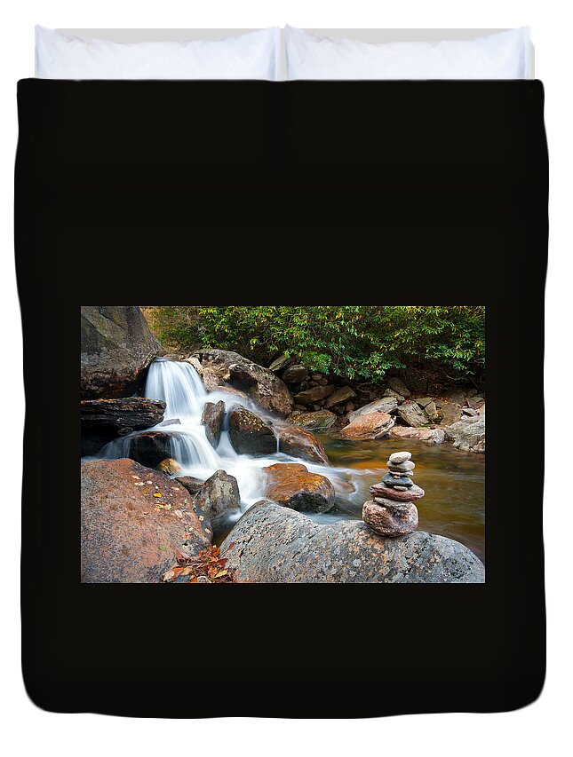 Waterfalls Duvet Cover featuring the photograph WNC Flowing Zen Waterfalls Landscape - Harmony Waterfall by Dave Allen