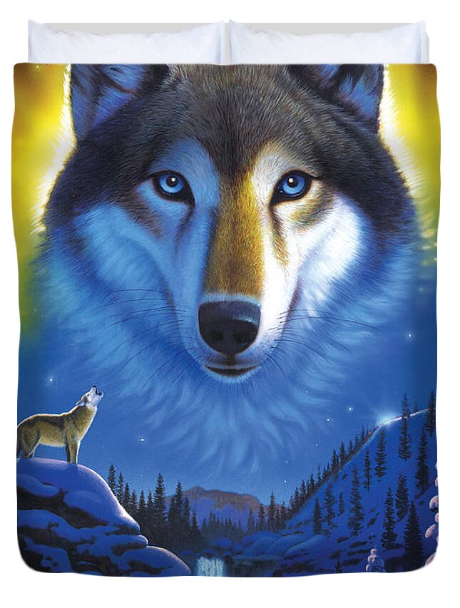 Wolf Duvet Cover featuring the photograph Wolf Snow Mountain by MGL Meiklejohn Graphics Licensing