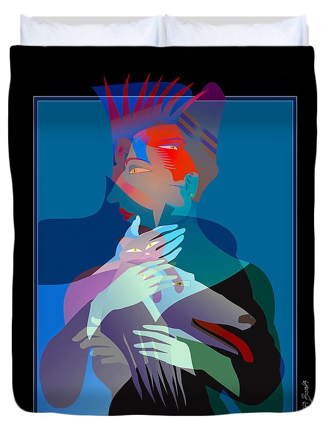 Digital Art Duvet Cover featuring the digital art Woman and Man Interlocked by Judith Barath