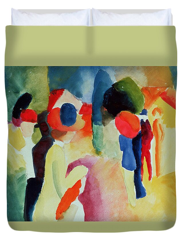 Macke Duvet Cover featuring the painting Woman With A Yellow Jacket by August Macke
