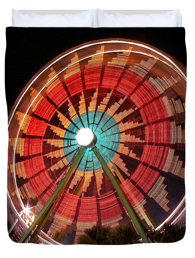 Ferris Wheel Duvet Cover featuring the photograph Wonder Wheel - Slow Shutter by Al Powell Photography USA