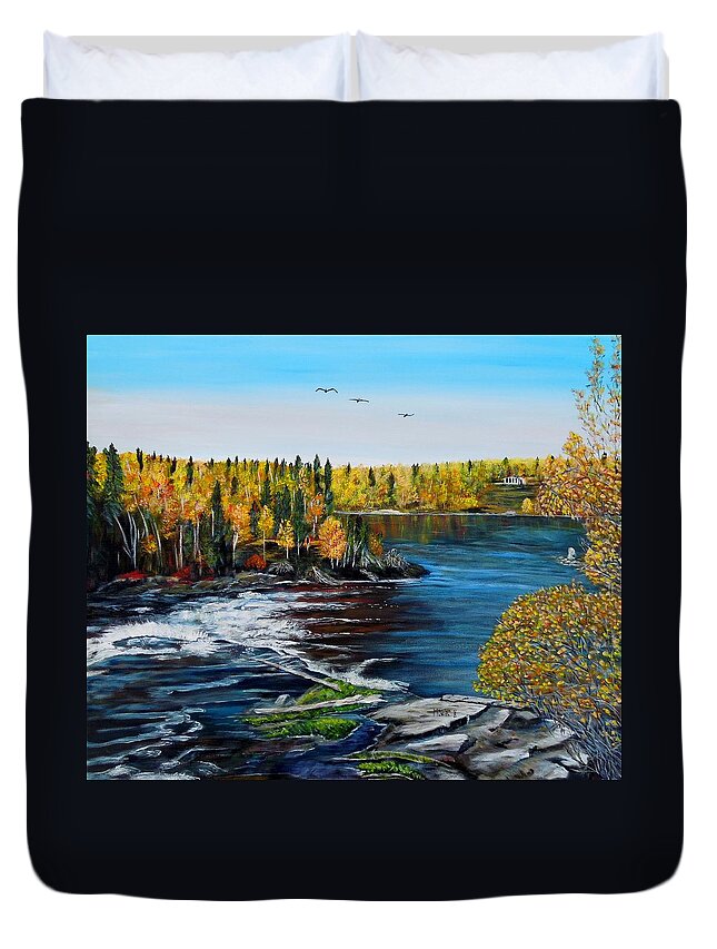 Wood Falls Duvet Cover featuring the painting Wood Falls by Marilyn McNish