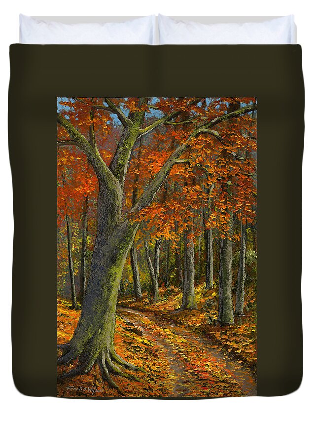 Wooded Road Duvet Cover featuring the painting Wooded Road by Frank Wilson