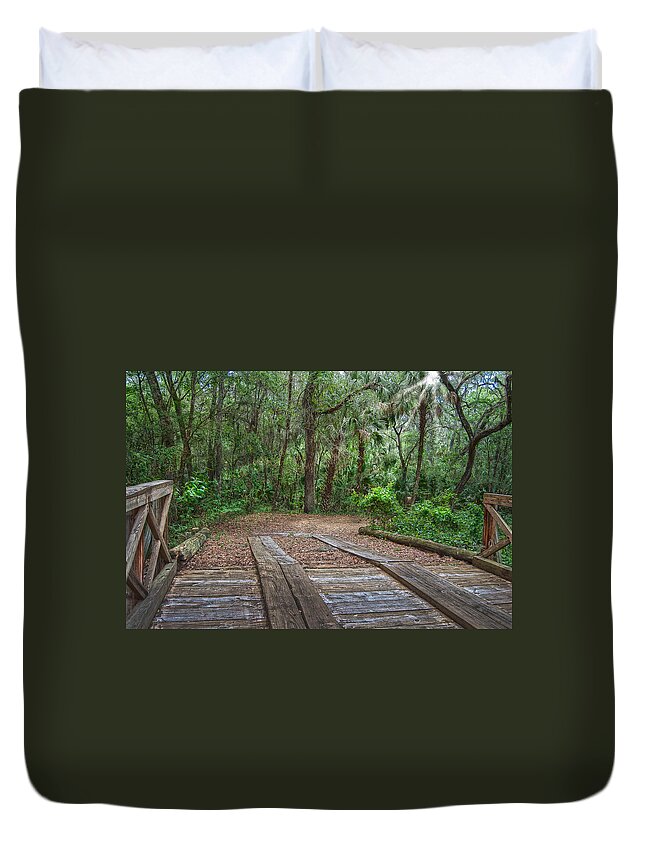 Bridge Duvet Cover featuring the photograph Wooden Bridge 1 by Judy Hall-Folde