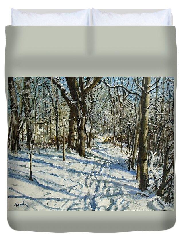 Winter Duvet Cover featuring the painting Woodland Journey by William Brody