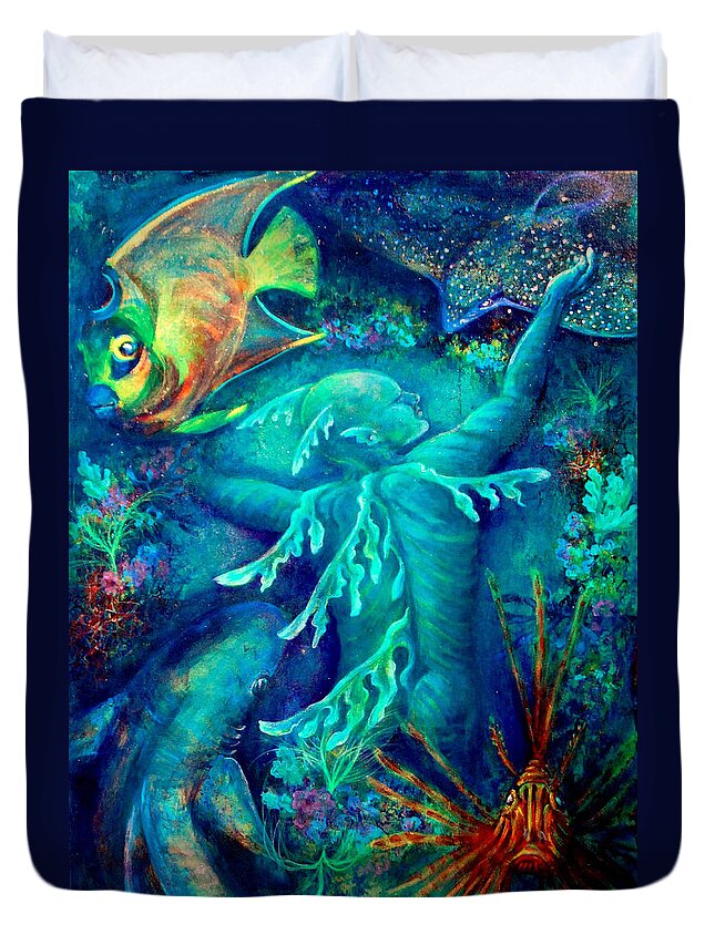 Florida Reefs Duvet Cover featuring the painting World by Ashley Kujan