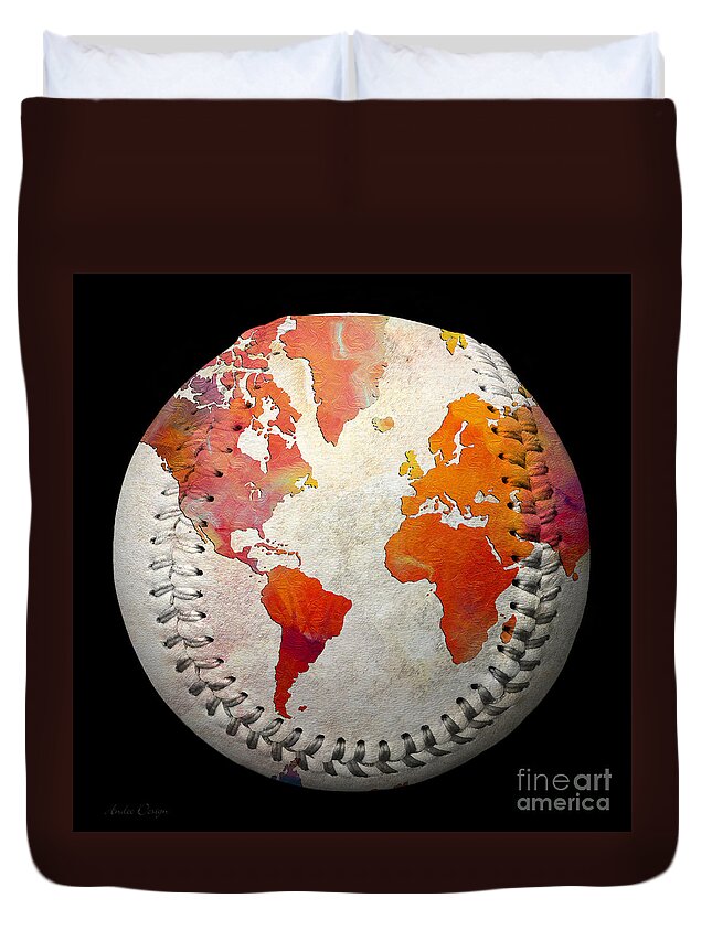 Baseball Duvet Cover featuring the digital art World Map - Rainbow Passion Baseball Square by Andee Design