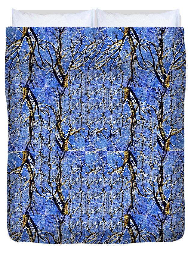 Tree Duvet Cover featuring the photograph Woven Tree in Blue and Gold by Jodie Marie Anne Richardson Traugott     aka jm-ART