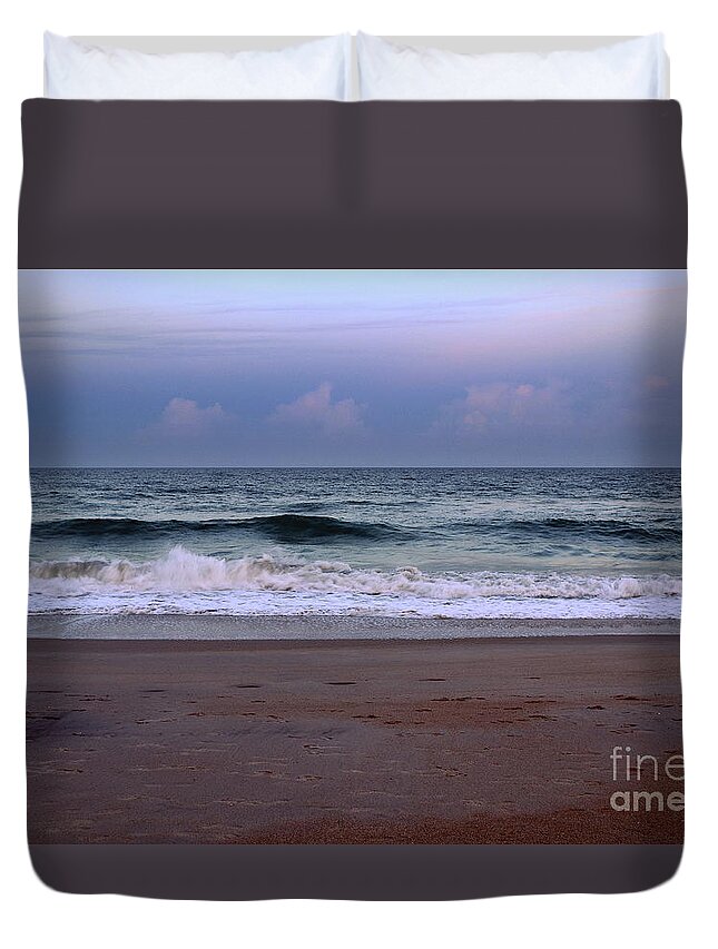 Beach Duvet Cover featuring the photograph Wrightsville Sunset Waves by Amy Lucid