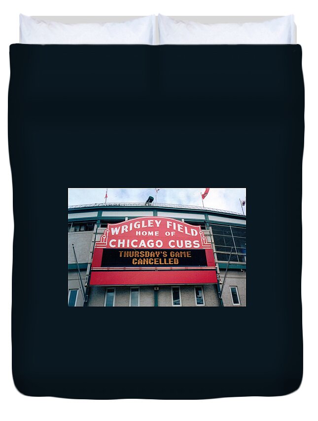 Wrigley Field Duvet Cover featuring the photograph Wrigley Field Weeps for America by Sheri Keith