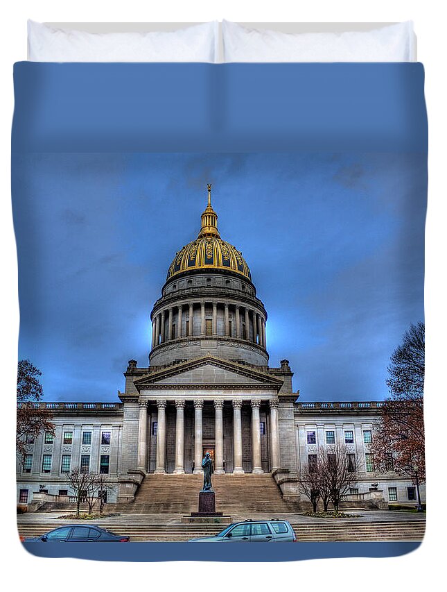 Charleston Duvet Cover featuring the photograph WV Capital Building by Jonny D