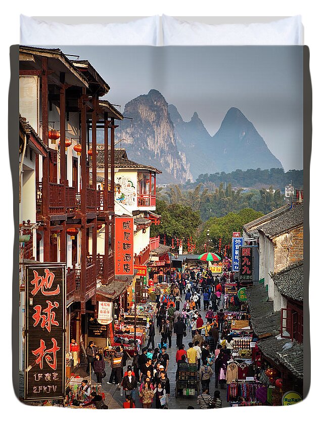 Yangshuo Duvet Cover featuring the photograph Xi Jie Pedestrian Mall by Richard I'anson