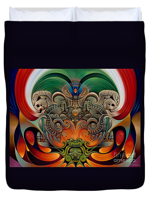 Aztec Duvet Cover featuring the painting Xiuhcoatl The Fire Serpent by Ricardo Chavez-Mendez
