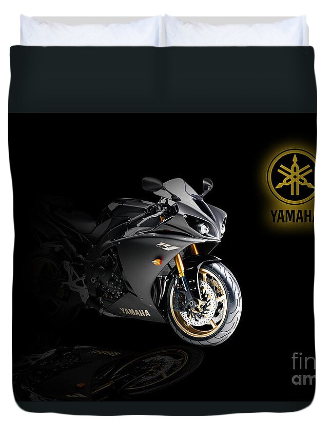 Yamaha Duvet Cover featuring the digital art Yamaha R1 by Airpower Art