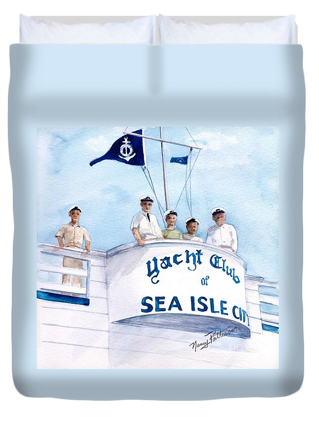 Yacht Club Sea Isle City Duvet Cover featuring the painting YCSIC Race Committee 2 by Nancy Patterson