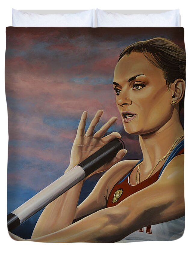 Yelena Isinbayeva Duvet Cover featuring the painting Yelena Isinbayeva  by Paul Meijering