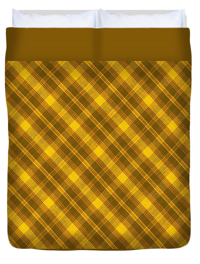 Pattern Duvet Cover featuring the photograph Yellow And Brown Diagonal Plaid Pattern Cloth Background by Keith Webber Jr
