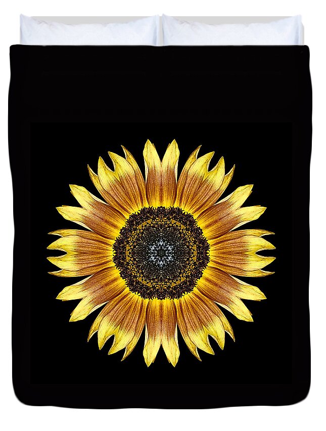 Flower Duvet Cover featuring the photograph Yellow and Brown Sunflower Flower Mandala by David J Bookbinder