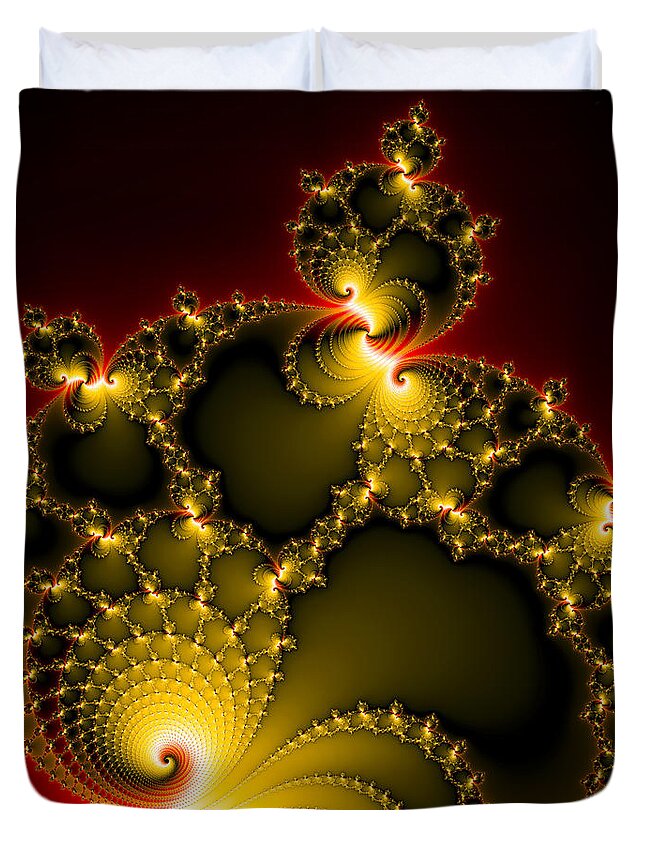 Mandelbrot Set Duvet Cover featuring the digital art Yellow and red abstract fractal art square format by Matthias Hauser