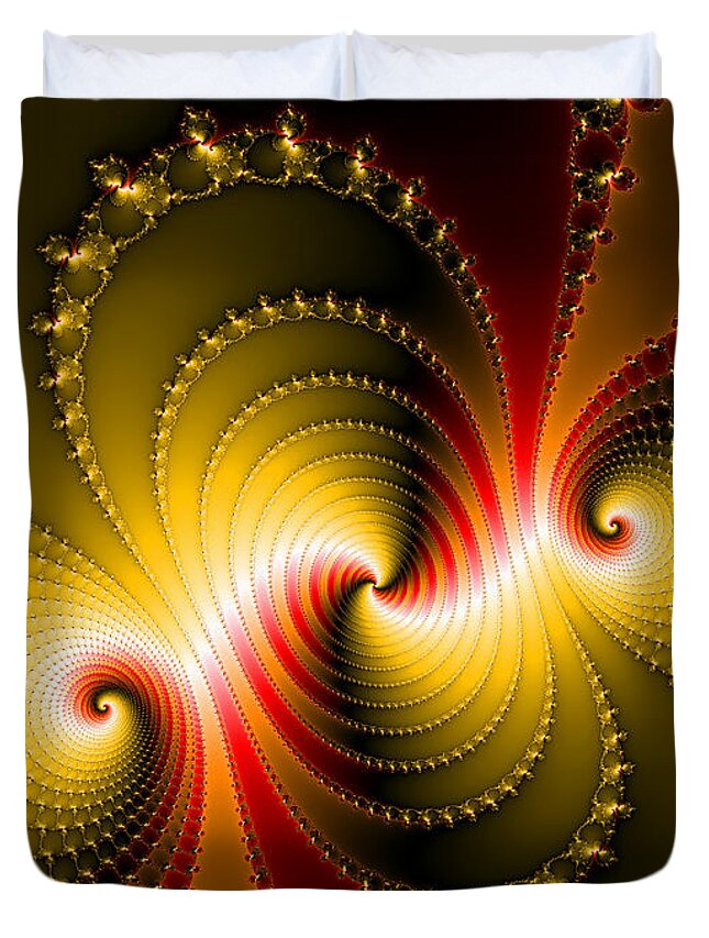 Fractal Duvet Cover featuring the digital art Yellow and red metal fractal art by Matthias Hauser