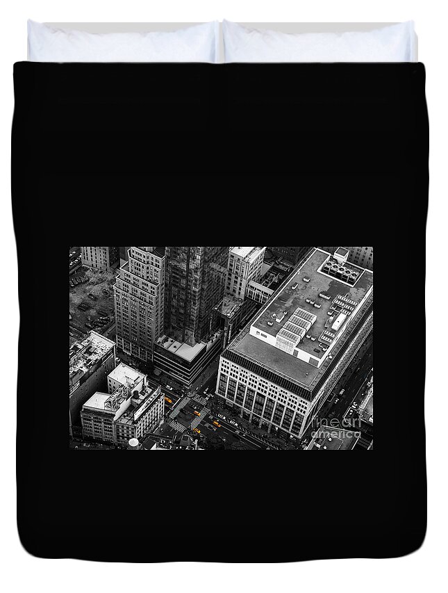 Nyc Duvet Cover featuring the photograph Yellow Cabs - Bird's Eye View by Hannes Cmarits