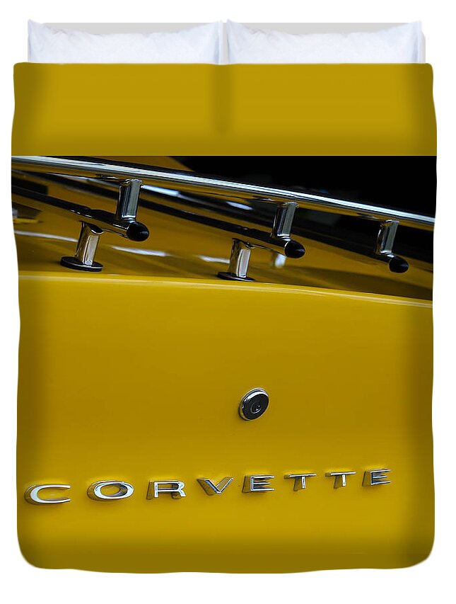 Corvette Duvet Cover featuring the photograph Yellow Corvette by George Kenhan