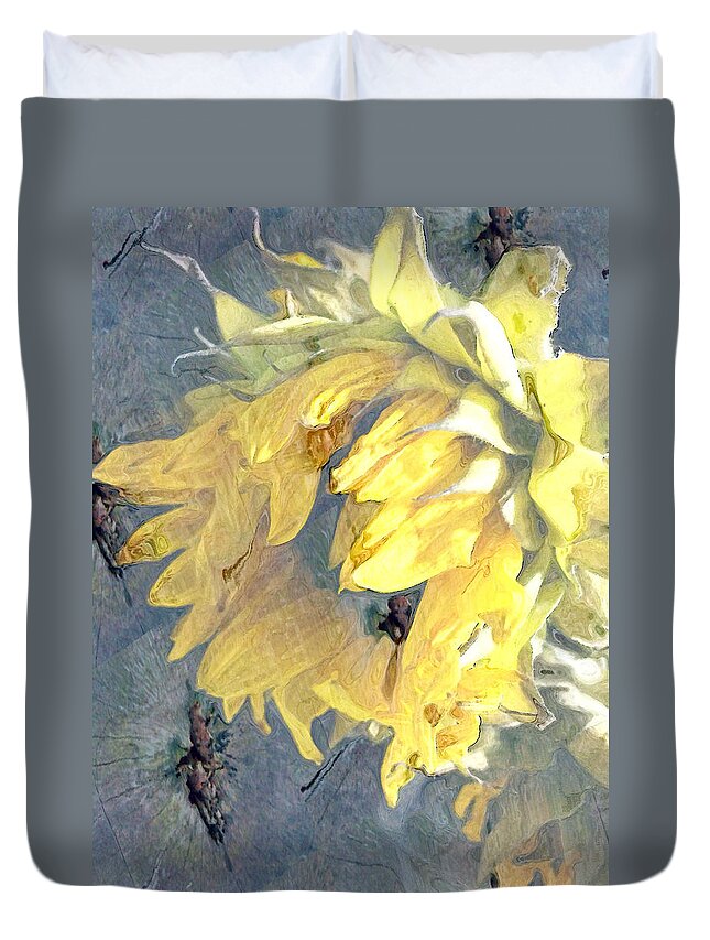 Yellow Duvet Cover featuring the photograph Yellow Fading Flower by Patricia Januszkiewicz