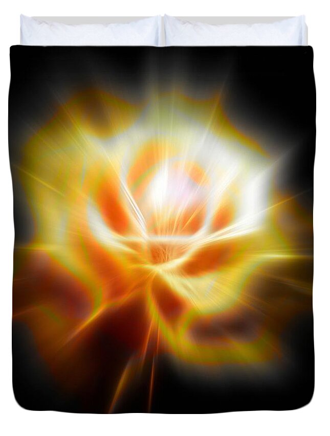 Yellow Duvet Cover featuring the digital art Yellow glowing Rose by Lilia S