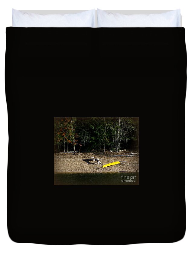 Kayak Duvet Cover featuring the photograph Yellow Kayak by Leone Lund